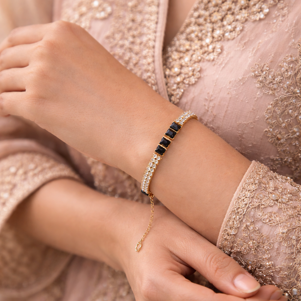 Elegant Black Crystal Gold Bracelet