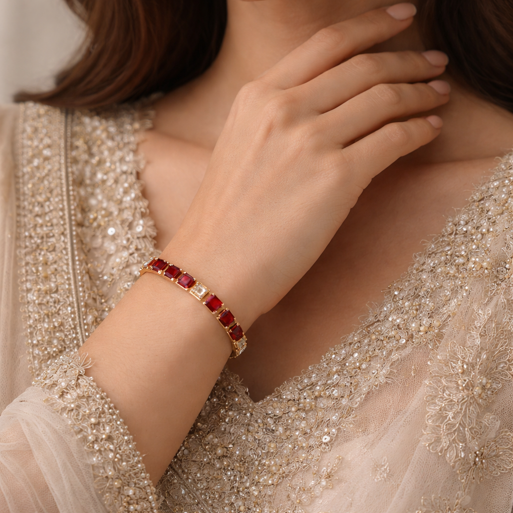 Ruby Red Crystal Gold Bracelet ❤️✨