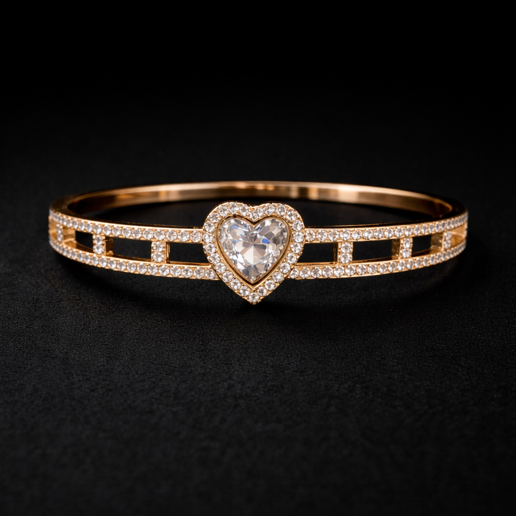 Elegant Heart Crystal Bracelet for Women – Luxury Gold Bracelet