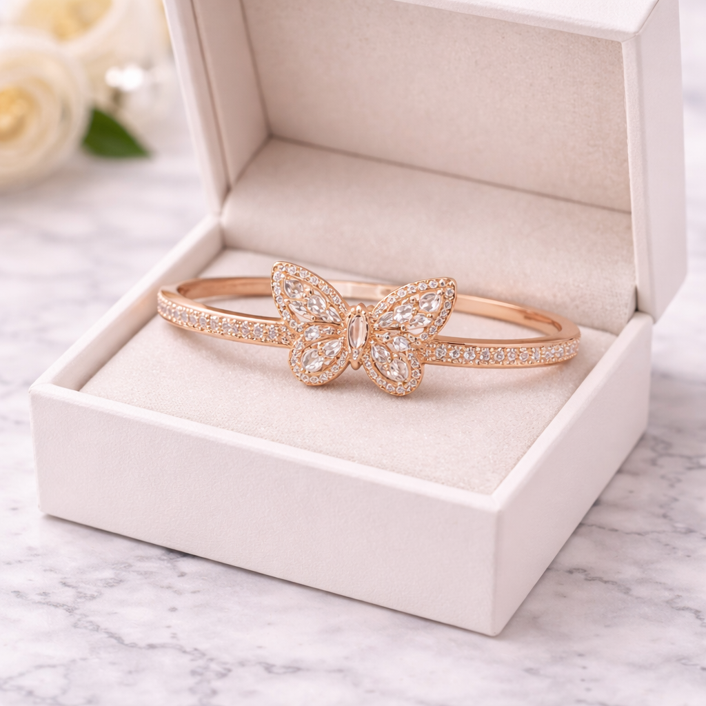 Elegant Butterfly Crystal Bracelet for Women – Luxury Gold Bracelet