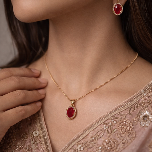 Ruby Red Crystal Necklace & Earrings Set
