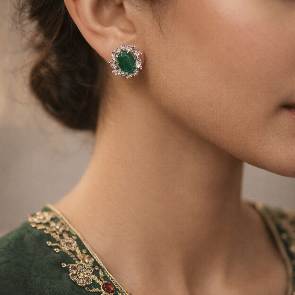 Emerald Crystal Necklace & Earrings Set