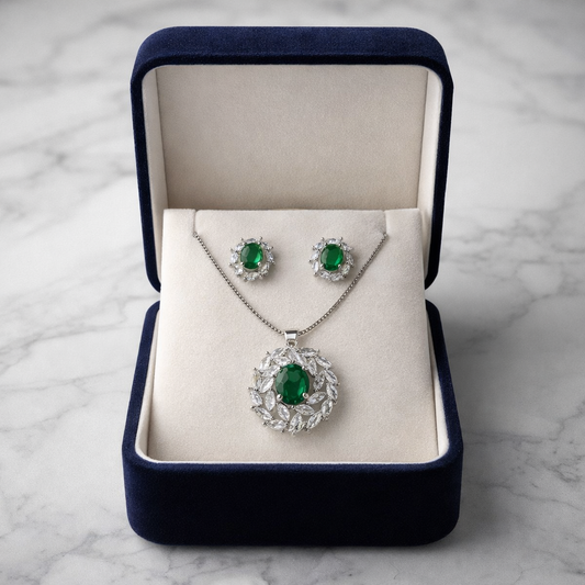 Emerald Crystal Necklace & Earrings Set