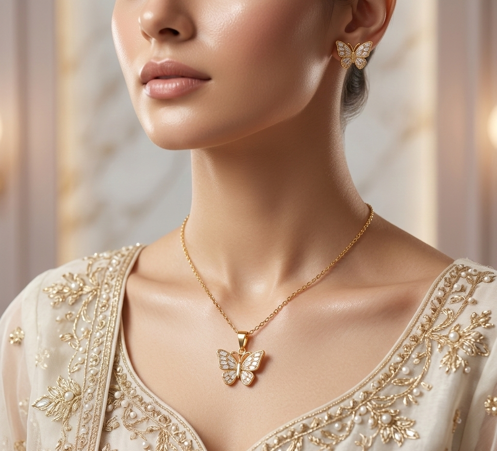 Elegant Butterfly Necklace & Earrings SetElegant Butterfly Necklace & Earrings Set
