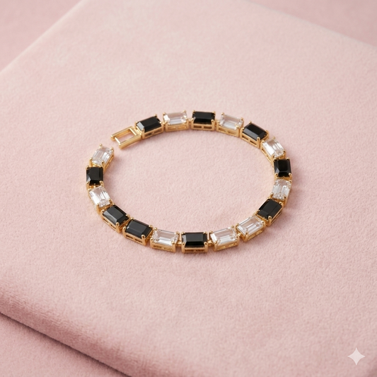 Elegant Black & Crystal Gold Bracelet Set