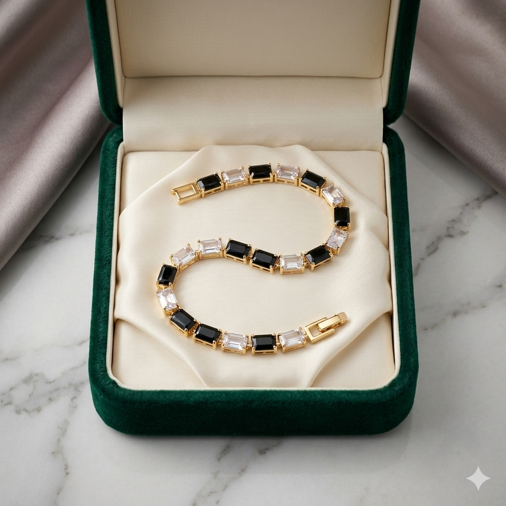 Elegant Black & Crystal Gold Bracelet Set