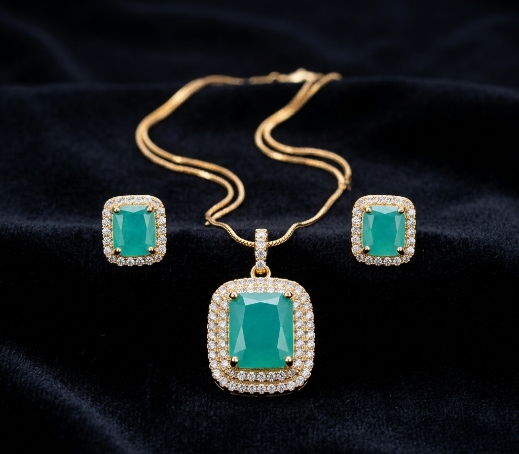 Emerald Crystal Necklace & Earrings Set