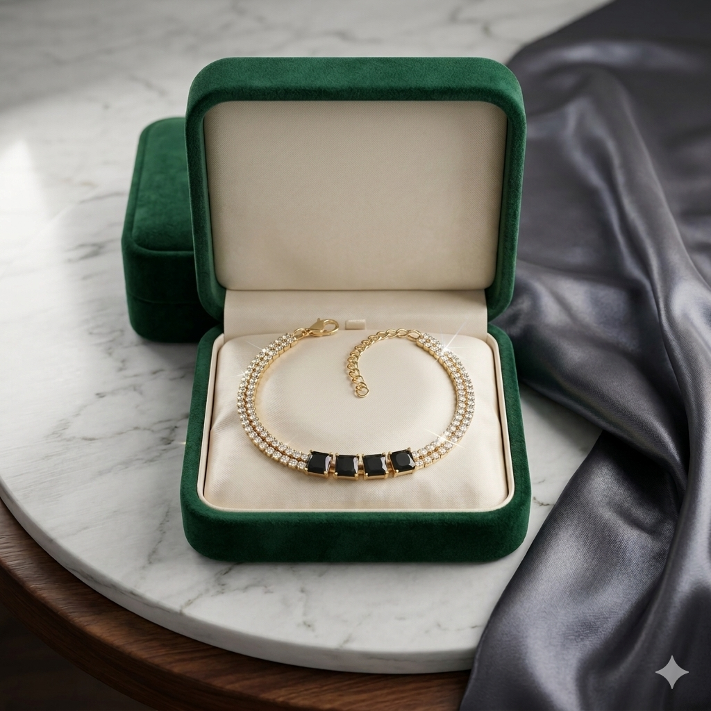 Elegant Black Crystal Gold Bracelet